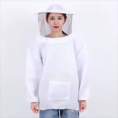 통기성 양봉 재킷 및 보호 벌 모자 - 흰색