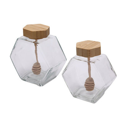 220ML 유리 잼 소스 투명 꿀 항아리 육각 유리 꿀 병